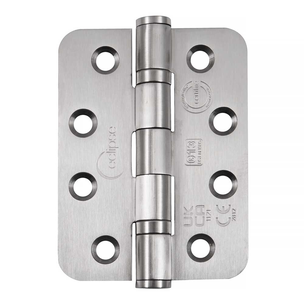 Eclipse 4 inch (102mm) Ball Bearing Hinge Grade 13 Radius Ends - Satin Stainless (Pack of 3)